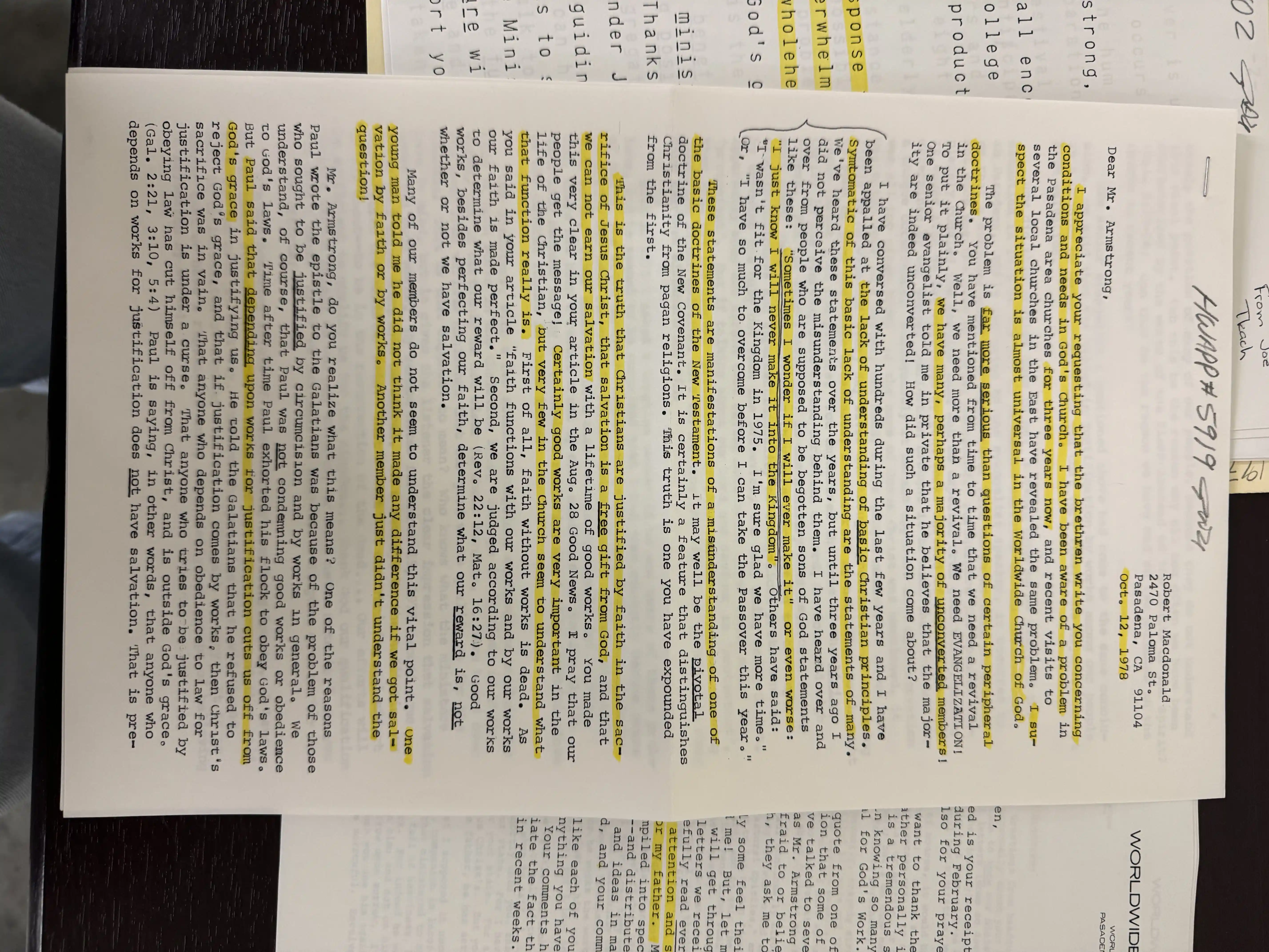 R McDonald ltr to HWA 12Oct1978